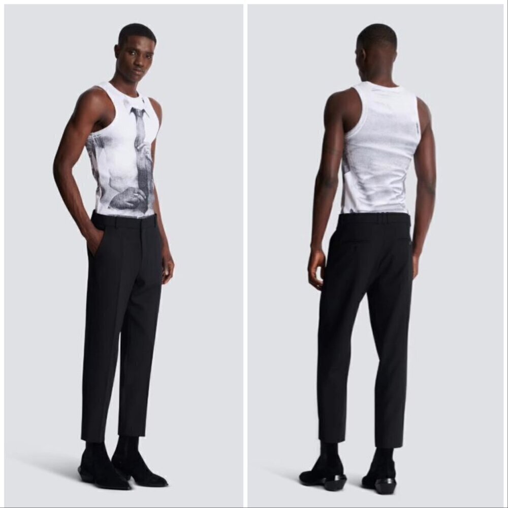 Balmain Men's Black/Grayish Wool Blend Trousers Pants